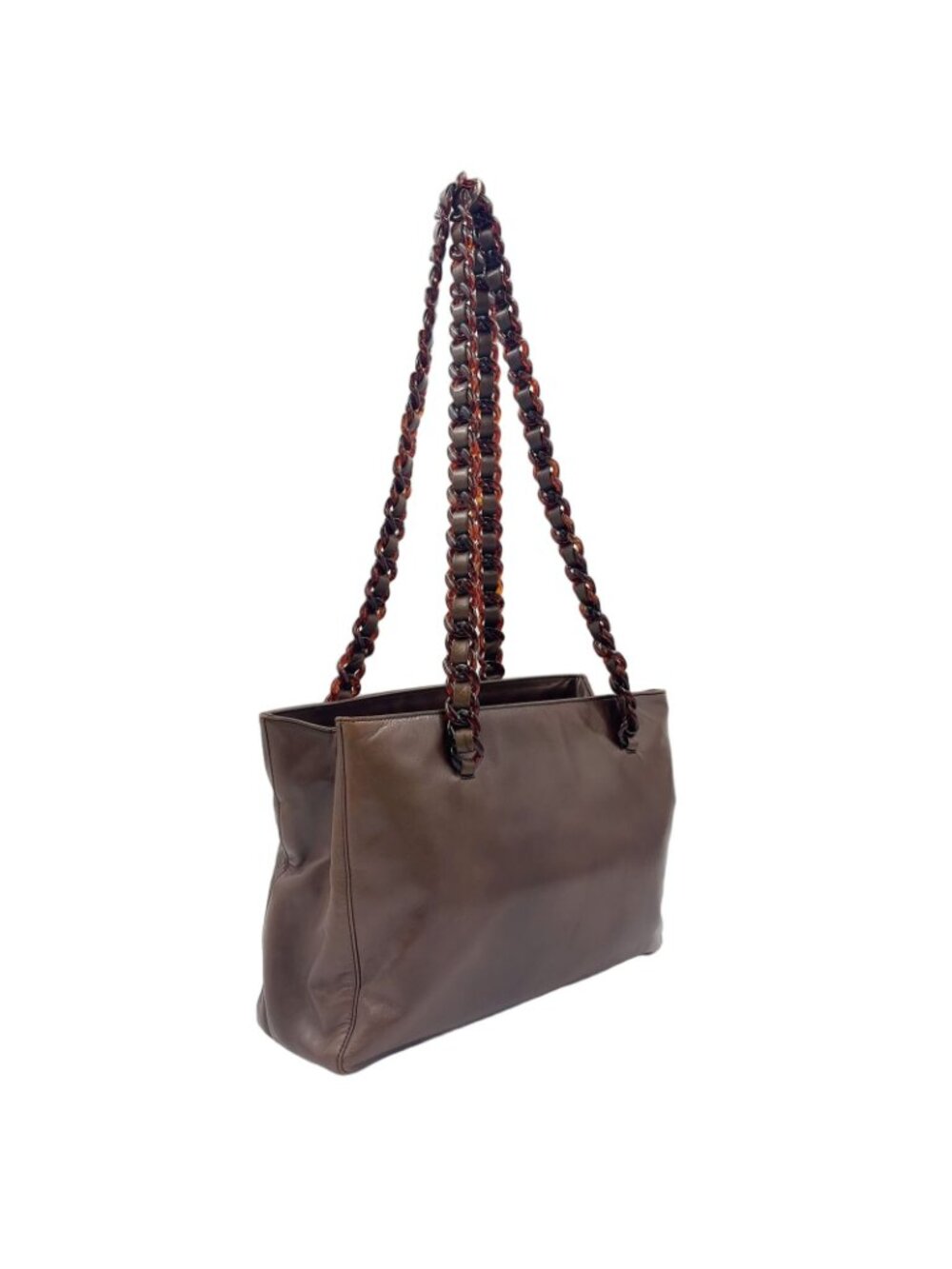 Prada Tortoiseshell Chain Leather Brown Shoulder Bag Silver - Picture 2 of 15